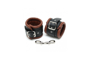 Rimba - Polstrede Fotcuffs i Lær med Lås - Brun og Sort