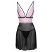 Cottelli Collection - Babydoll med blondeoverdel - Rosa/Sort