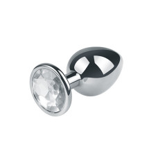 BQS - Buttplugg i metall med blank krystall - Medium