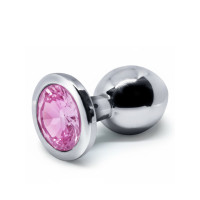 BQS - Buttplug i metall med Krystall - Lys Rosa - Medium