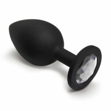 BQS - Sort Silikonbuttplug med Krystall - Klar - Medium