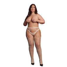 Le Desir - Shredded -  Nettingstrømper med hofteholder - One Size - XL til 4XL - Beige